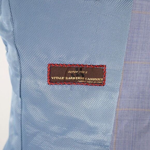 Vitale‎ Barberis Canonico Super 140s Blue Plaid 2 Piece Vest + Suit Jacket 42L - Picture 10 of 15